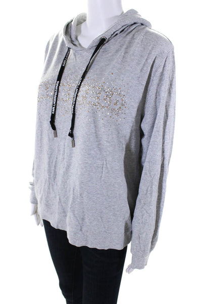 Karl Lagerfeld Womens Cotton Embellished Pullover Hoodie Gray Size M