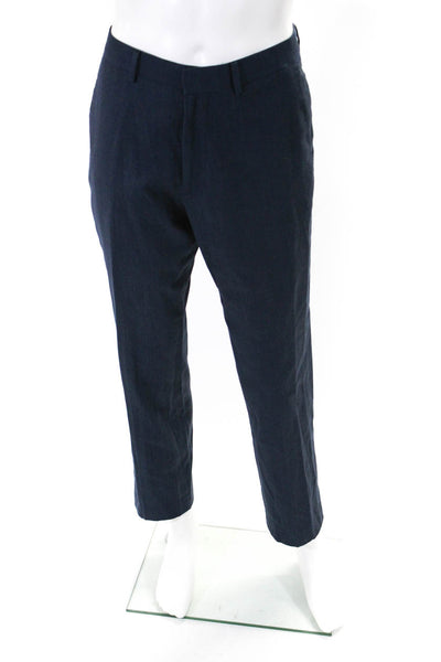 Bonobos Mens Wool Mid Rise Pleated Front Straight Leg Dress Pants Blue Size 34