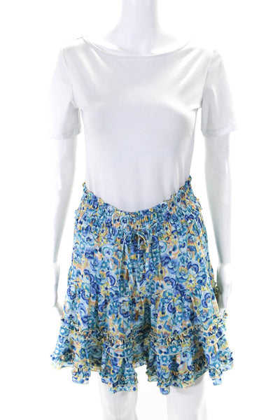 Paloma Blue Womens Floral Print Ruched Tied Ruffled A-Line Skirt Blue Size S