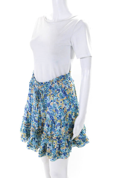 Paloma Blue Womens Floral Print Ruched Tied Ruffled A-Line Skirt Blue Size S