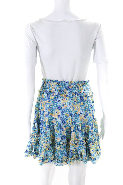 Paloma Blue Womens Floral Print Ruched Tied Ruffled A-Line Skirt Blue Size S