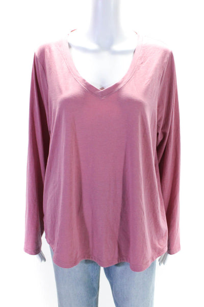 Athleta Womens Long Sleeve V Neck Boxy Tee Shirt Pink Size 1X