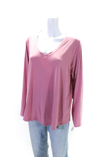 Athleta Womens Long Sleeve V Neck Boxy Tee Shirt Pink Size 1X