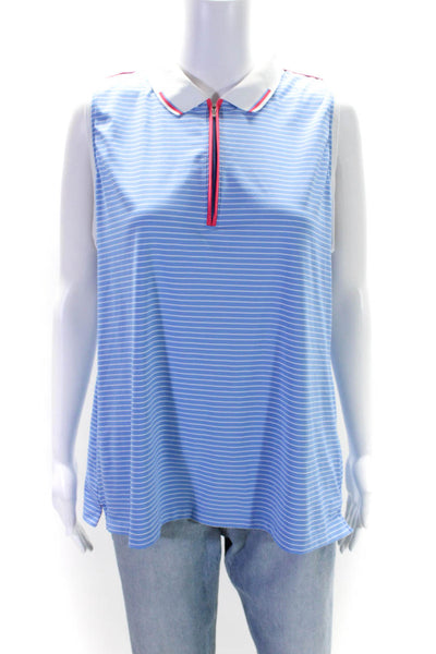 Peter Millar Womens Sleeveless Quarter Zip Striped Knit Top Blue White Size XL