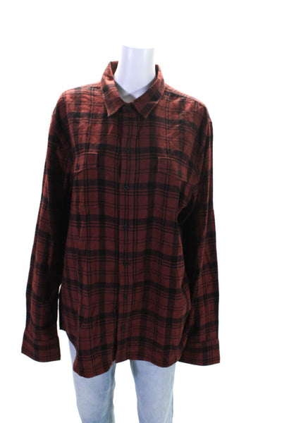 Paige Womens Cotton Long Sleeve Plaid Button Down Shirt Red Size XL