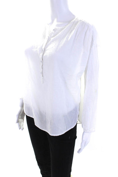 Splendid Womens Striped Print Buttoned Round Neck Long Sleeve Top White Size S