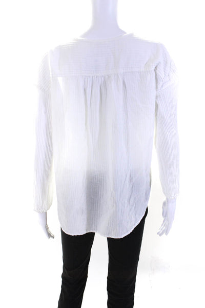 Splendid Womens Striped Print Buttoned Round Neck Long Sleeve Top White Size S