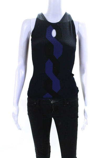 Autumn Cashmere Womens Colorblock Keyhole Sleeveless Tank Blouse Blue Size XS