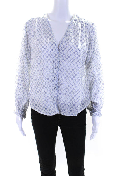 Splendid Womens Cotton Spotted V-Neck Buttoned Long Sleeve Blouse White Size S