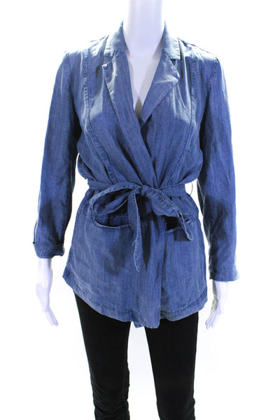 Splendid Womens Collared Long Sleeve Belted Tied Wrapped Blouse Blue Size XS