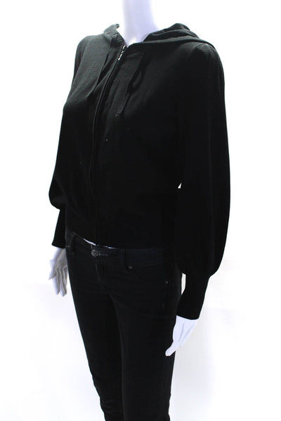 Minnie Rose Womens V-Neck Zipped Drawstring Long Sleeve Jacket Black Size XS