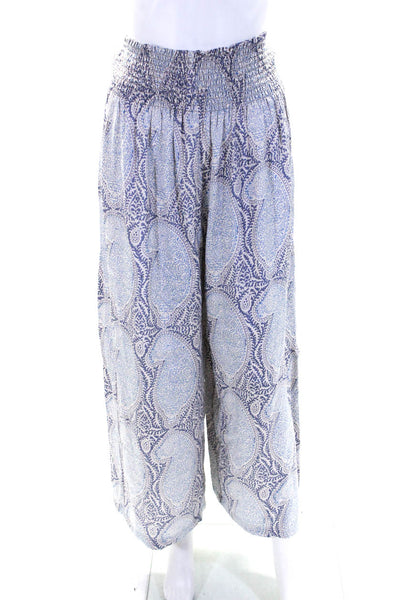 Splendid Womens Smocked Abstract Print Elastic Waist Wide Leg Pants Gray Size S