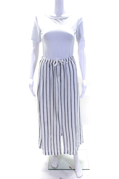 Splendid Womens Striped Print Drawstring Front Slit Slip-On Skirt White Size XS