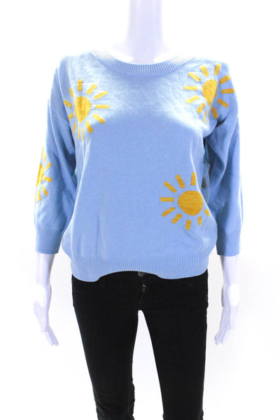 Tribal Jeans Womens Blue Cotton Crew Neck Printed 3/4 Sleeve Sweater Top Size S