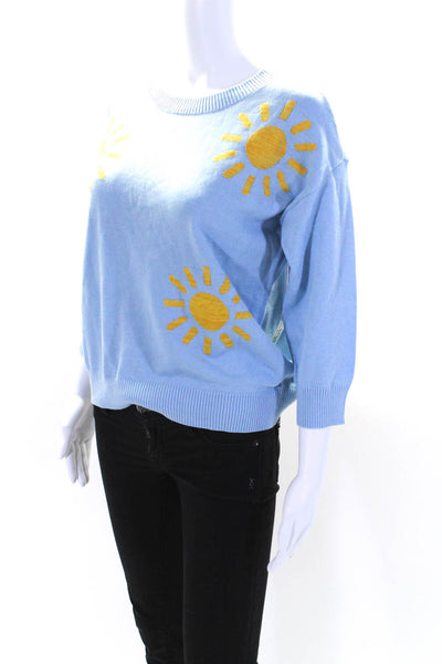 Tribal Jeans Womens Blue Cotton Crew Neck Printed 3/4 Sleeve Sweater Top Size S