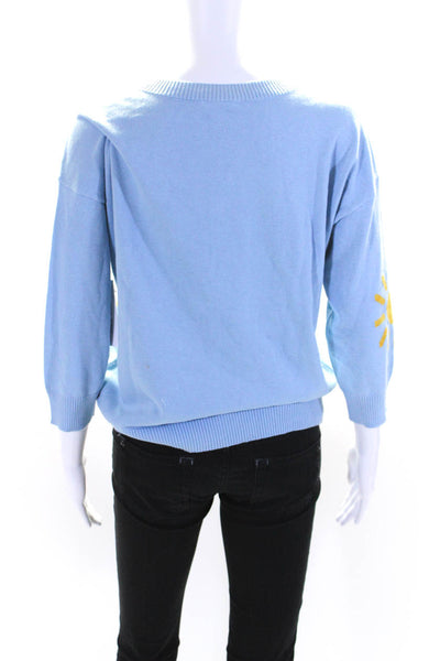 Tribal Jeans Womens Blue Cotton Crew Neck Printed 3/4 Sleeve Sweater Top Size S