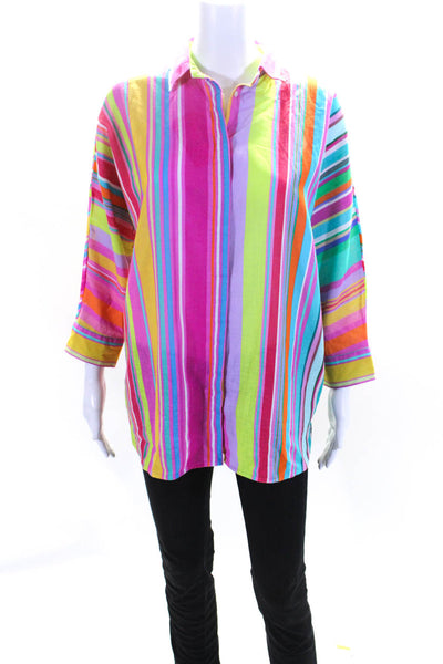 Vilagallo Womens Multicolor Caicos Print Long Sleeve Button Down Shirt Size 42