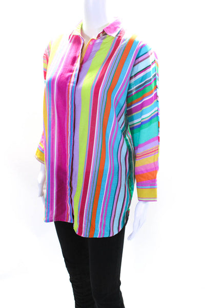Vilagallo Womens Multicolor Caicos Print Long Sleeve Button Down Shirt Size 42