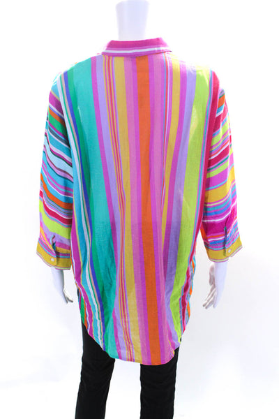 Vilagallo Womens Multicolor Caicos Print Long Sleeve Button Down Shirt Size 42