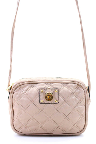 Marc Jacobs Women's Quilted Gold Hardware Crossbody Handbag Nude Size S