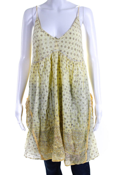 Juliet Dunn Womens Cotton Metallic Flower Print Sleeveless Cami Yellow Size OS