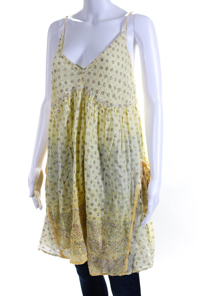 Juliet Dunn Womens Cotton Metallic Flower Print Sleeveless Cami Yellow Size OS