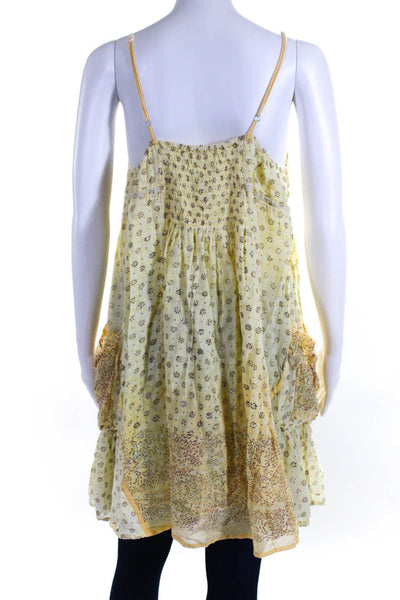 Juliet Dunn Womens Cotton Metallic Flower Print Sleeveless Cami Yellow Size OS