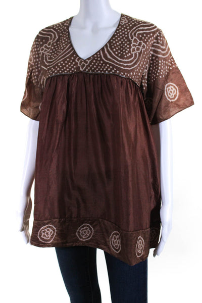 Joshi Womens Silk Charmeuse Half Sleeve V-Neck Tunic Blouse Cocoa Brown Size 2