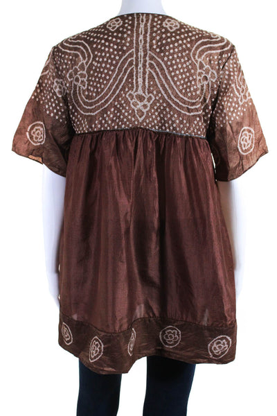 Joshi Womens Silk Charmeuse Half Sleeve V-Neck Tunic Blouse Cocoa Brown Size 2