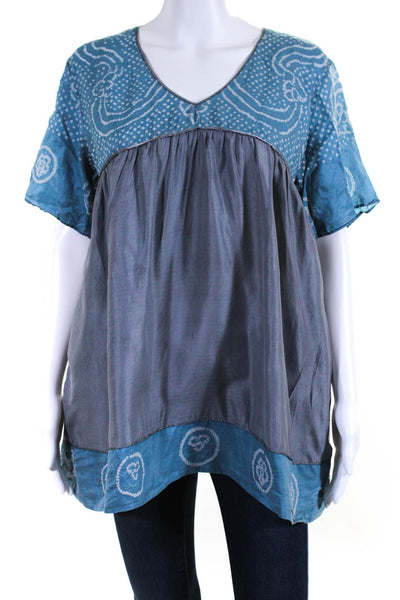 Joshi Womens Silk Organza Spotted Print Half Sleeve Tunic Blouse Top Blue Size 3