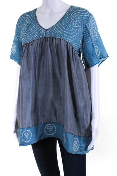 Joshi Womens Silk Organza Spotted Print Half Sleeve Tunic Blouse Top Blue Size 3