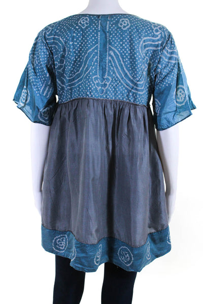 Joshi Womens Silk Organza Spotted Print Half Sleeve Tunic Blouse Top Blue Size 3