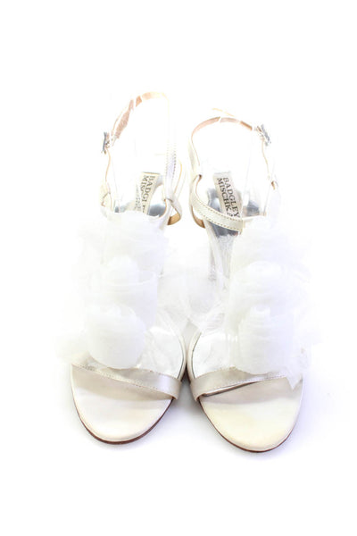 Badgley Mischka Womens Floral Accent Open Toe Ankle Strap Heels White Size 9.5US