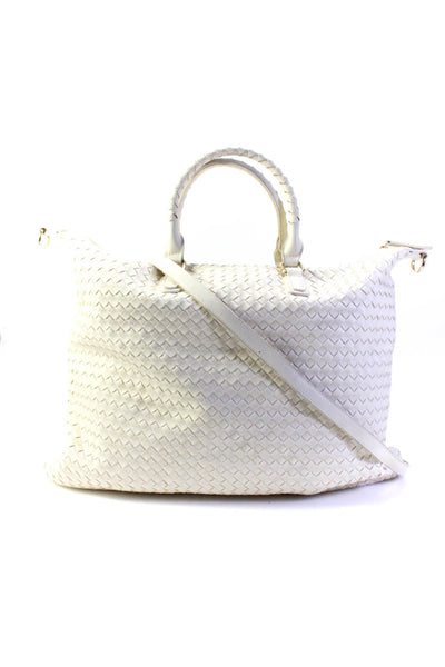 Urban Expressions Womens Leather Woven Zipper Closure Shoulder Handbag White