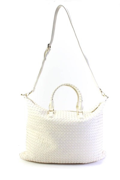 Urban Expressions Womens Leather Woven Zipper Closure Shoulder Handbag White