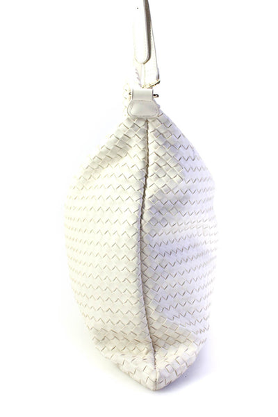 Urban Expressions Womens Leather Woven Zipper Closure Shoulder Handbag White