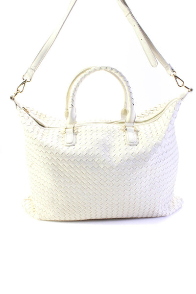 Urban Expressions Womens Leather Woven Zipper Closure Shoulder Handbag White