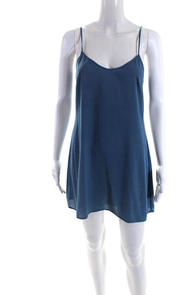 Saloni Womens Adjustable Strap V-Neck Sleeveless Pullover Mini Dress Blue Size 4