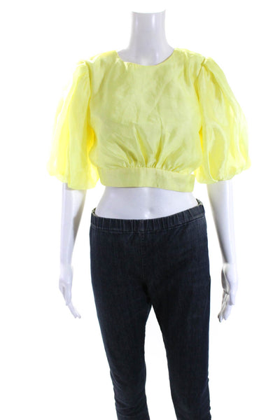 Bardot Womens Round Neck Long Sleeve Cropped Pullover Blouse Top Yellow Size S