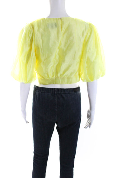 Bardot Womens Round Neck Long Sleeve Cropped Pullover Blouse Top Yellow Size S