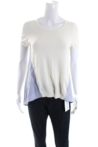 Moth Anthropologie Womens Short Sleeves Sweater White Blue Size Extra Small