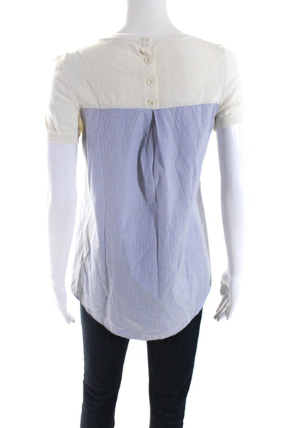 Moth Anthropologie Womens Short Sleeves Sweater White Blue Size Extra Small