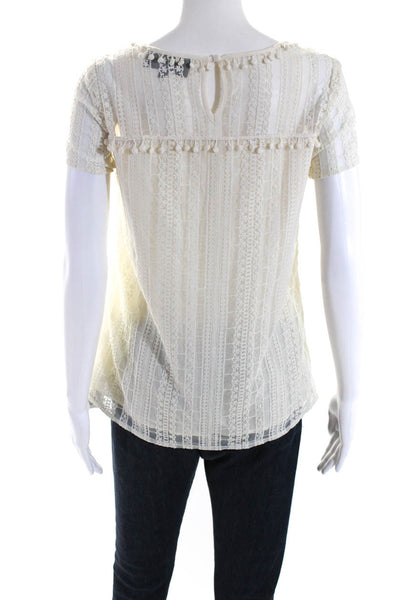 Sundays In Brooklyn Womens Embroidered Short Sleeves Blouse Beige Size Small