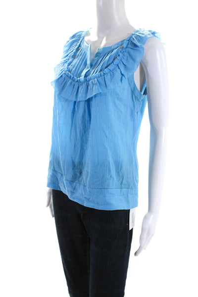 Leifsdottir Anthropologie Womens Ruffled Button Detail Blouse Blue Cotton Size 4