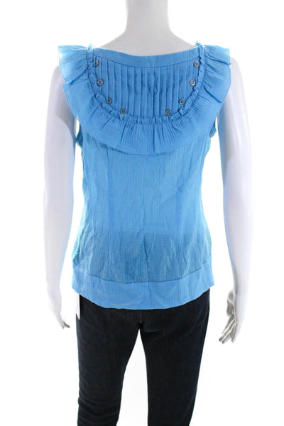 Leifsdottir Anthropologie Womens Ruffled Button Detail Blouse Blue Cotton Size 4