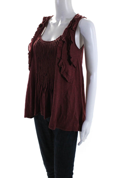 Deletta Anthropologie Womens Ruffled Tank Top Red Size Extra Extra Small