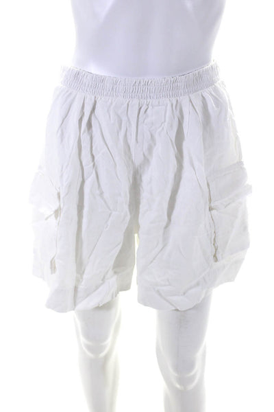 Stateside Women's Elastic Waist Flat Front Cargo Short White Size M