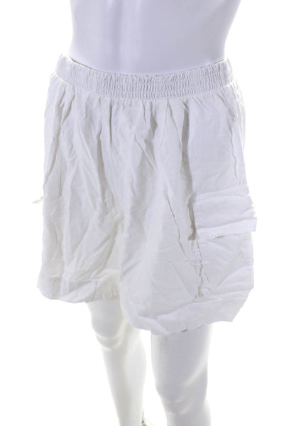 Stateside Women's Elastic Waist Flat Front Cargo Short White Size M