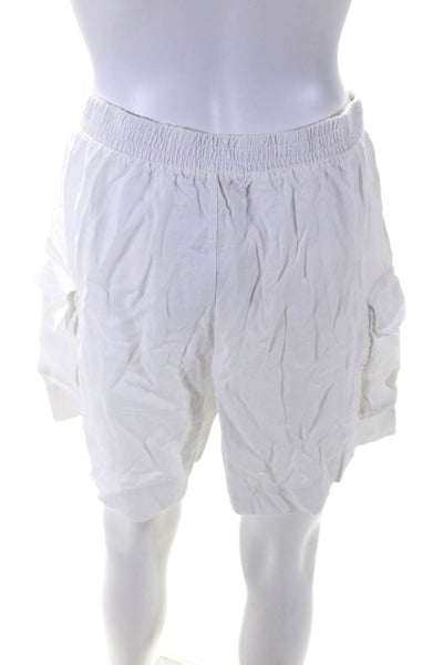 Stateside Women's Elastic Waist Flat Front Cargo Short White Size M