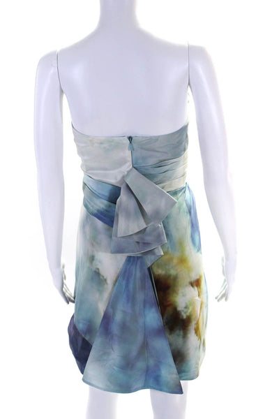 Zac Posen Womens Silk Strapless Pleated Tie Dye Print Mini Dress Blue Size 10